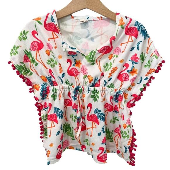 Other - Swim Cover Up Flamingo and Tropical Print Pink, Ivory, Green 2T